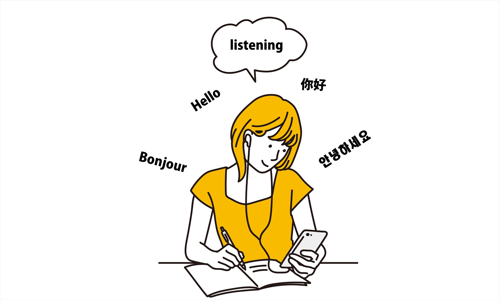 語学学習をするアジア人女性
